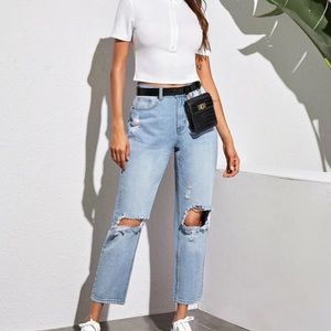 High rise distressed mom jeans